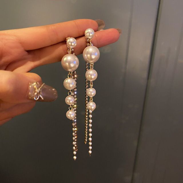 2025 New Korean Style Contracted Heart Pearl Earrings Zircon Geometric Stud Earring